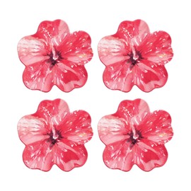 UPware Hibiscus Flower-Shaped Melamine Plates - Tropical Floral Design, BPA-Free, Dishwasher Safe, for Dessert, Appetizer, Fruit, and Summer Parties, Red, 8.5 x 8.25 Inch, Set of 4