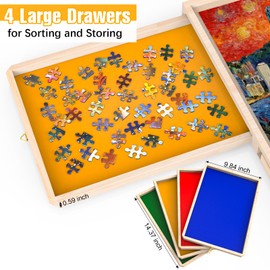 Puzzle Board with Drawers Rotatable 360-Degree Wheels and Cover 34" x 26" 1500 Piece Wooden Jigsaw Puzzle Table Storage Organizer Portable Lightweight Design