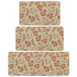 Artoid Mode Pumpkins Fall Kitchen Mats Set of 3, Autumn Maple Leaves Home Decor Low-Profile Kitchen Rugs for Floor - 17"x29"+17"x36"+17"x47"