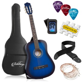 Ashthorpe Ashthorpe 38-inch Beginner Acoustic Guitar Package (Blue), Basic Starter Kit w/Gig Bag, Strings, Strap, Tuner, Pitch Pipe, Picks