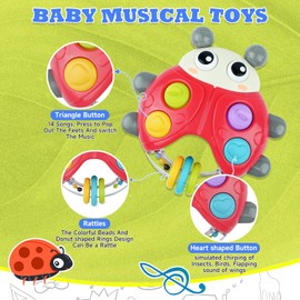 Musical Ladybug Baby Rattles Toys, Infant Light up Musical Toys for Babies Tummy Time Development