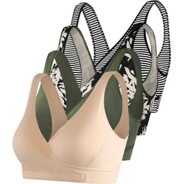 SUIEK 4 Pack Nursing Sleep Bra Maternity Bralette Breastfeeding Comfort Cotton Bras (Medium)