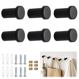 6 PCS Modern Bath Towel Hook, Round Coat Hooks, Wall Hooks, 304 Stainless Steel Black Hooks for Wall, Metal Hooks Wall Mounted for Hanging Coats, Hooks Up to 5kg for Outdoor, Bedroom and Kitchen