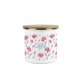 Purely Home Carnation Flowers Coffee Storage Canister - Pink & Blue Floral Kitchen Housewarming Gifts - White Metal Enamel Medium Sized Kitchen Food/Drinks Storage Container