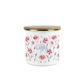 Purely Home Carnation Flowers Coffee Storage Canister - Pink & Blue Floral Kitchen Housewarming Gifts - White Metal Enamel Medium Sized Kitchen Food/Drinks Storage Container