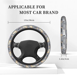 GEHGXF Steering Wheel Cover, Cute Line Dots Dachshund Dogs on Grey Anti-Slip Absorbing Sweat Breathable Universal Car Accessories for Women Car Decor Fit Auto SUV Jeep Vans Trucks