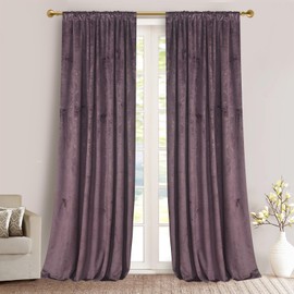 Roslynwood Luxury Silver Foil Print Purple Velvet Curtains 84 inches Long Back Tab Thermal Insulated Blackout Window Drapes for Living Room/Bedroom/Dining Room, W52 x L84, 2 Pcs