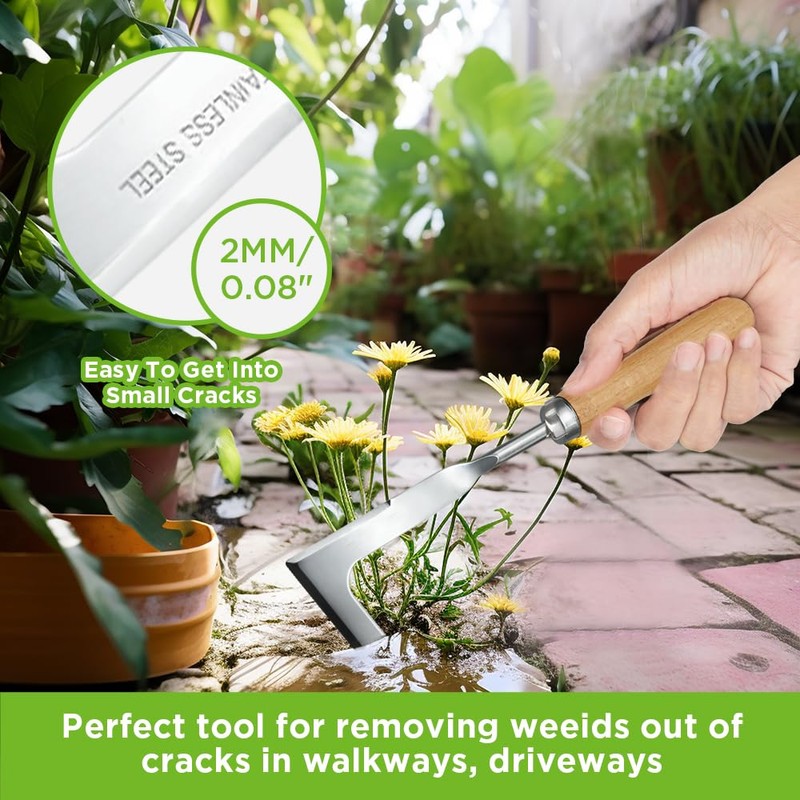 NEISRAI Crack Weeder Garden Crevice Weeding Tool Wood Handle Driveway