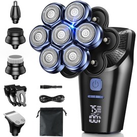 Head Shavers for Bald Men, Bald Head Shavers for Men, 7D Electric Magnetic Shaver Razor Face Hair Trimmer, Rechargeable LED Display IPX7 Waterproof Detachable 10 in 1 Grooming Kit (Blue)