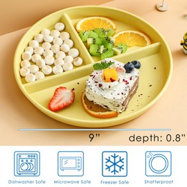 4PCS Portion Control Plates,Control Divided Diet Plates Set, Unbreakable Picnic Plastic Plates 9'', Reusable Lightweight Deep Dishes Set for Adults Kids (Dark Green+dark Blue+orange+yellow, Divided)