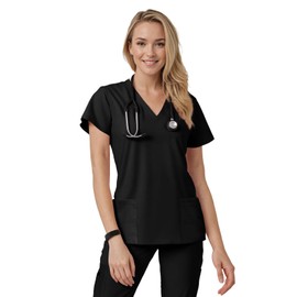 Eipnare Scrub Tops for Women - V-Neck Top Scrubs with 4 Pockets, Soft Fabric Women’s Medical Scrub Top, Easy Care Black