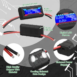 Yunsailing 2 Pcs 200A High Precision Watt Meter Power Analyzer Battery Consumption Performance Monitor Amp Meter Monitor with Backlight Digital LCD Screen for RC Solar Voltage Current Power (60V)