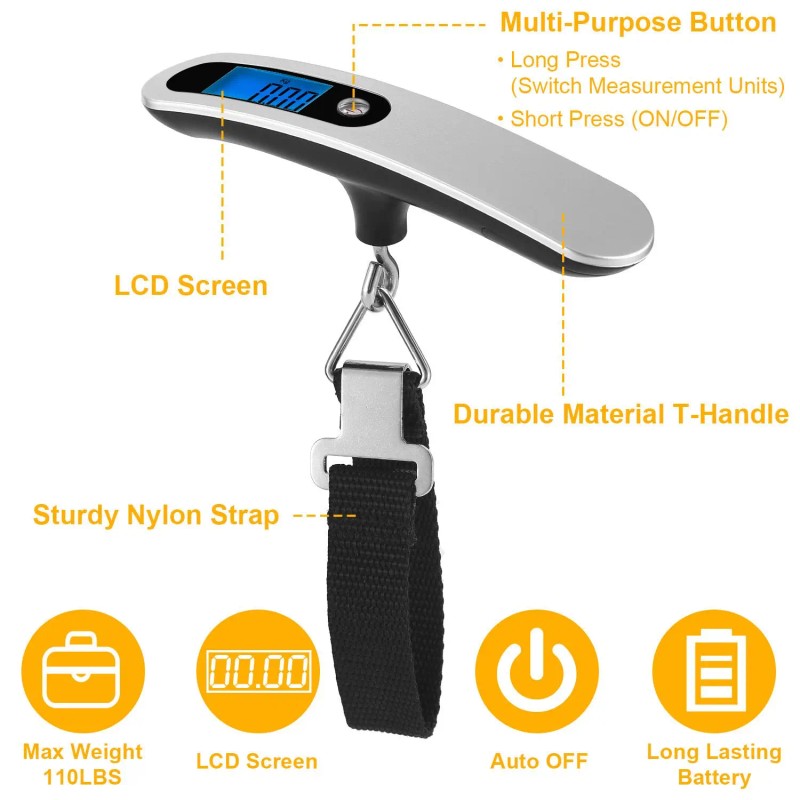 Portable 50kg 10g LCD Digital Luggage Scale Hanging Electronic Weight