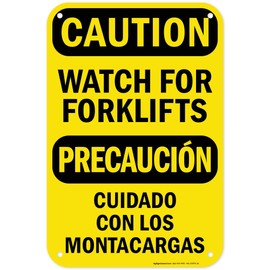 Caution Watch For Forklifts Bilingual Osha Sign, 12x18 Inches, 55 mil thick HDPS (high density polystyrene), Made in USA by My Sign Center