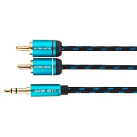 Ultra HDTV Premium RCA Cable - 3.5 mm Jack Plug to 2 x RCA Male Kink Protection Nylon Sheath Full Metal Plug and Gold-Plated Contacts (3 Metres)