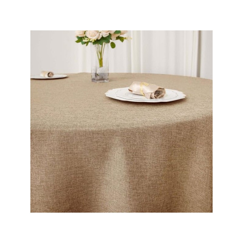 Tableclothsfactory 120" Natural Jute Faux Burlap Round Tablecloth | Boho