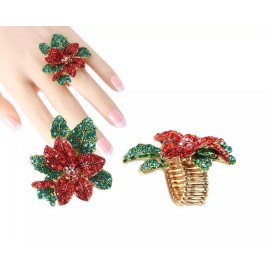 Unbranded Christmas Adjustable Ring Christmas gift Gold W. multicolor Rhinestone Crystal