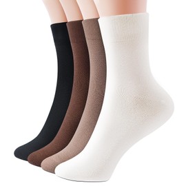 IDEGG Women's Crew Socks Soft Cotton Casual Calf Dress Socks (US, Numeric, 9, 11, Regular, Regular, 4, A_4 Pairs(Black,Off-White,beige,Brown))