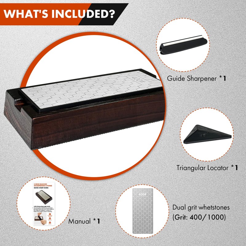 Diamond Sharpening Stone, Sharpening Stone with 2-Sided 400/1000, Diamond Plate