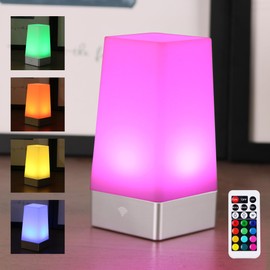 yucanucax 1Pack Remote Control LED Square Night Light,Color Changing Table Lamp Battery Operated Lamp for Kids Room, Bedroom,Kitche
