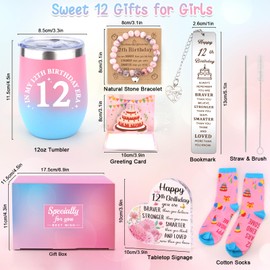 Coosilion 12 Year Old Girl Gifts, Sweet Gifts for 12 Year Old Girls 12th Birthday Card Happy 12 Socks Desk Plaque Tumbler Bracelet 12th Birthday Present for Girls Daughter Granddaughter Sister Niece