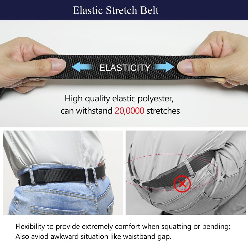 LionVII Men's Stretch Ratchet Belt, Elastic Slide Belt for Men