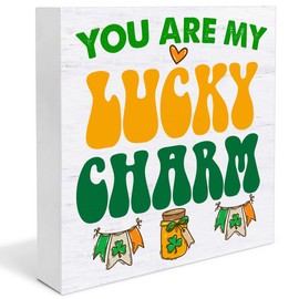 St. Patricks Day Decor - St Patricks Day Decorations - You Are My Lucky Charm Wood Decorative Sign Home Decor for Desk Table Shelf 5 x 5 Inches