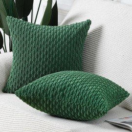 Madizz Set of 2 Decorative Pillow Covers Soft Corduroy Luxury Style Cushion Case for Bedroom Sofa 60 x 60 cm Green