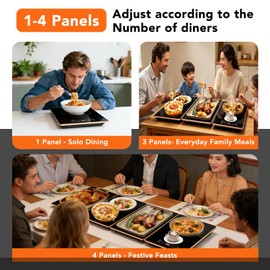 Electric Warming Tray（36.6x15x1inch） Glass Surface, 4-in-1 Food Warmers for Parties Buffet with 8 Temp Settings and 24H Timer, Full Surface Heating, Modular Warming Trays for Buffets Party, Gold Edge