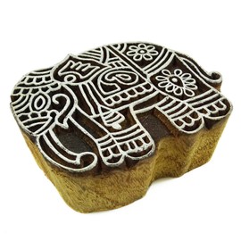 Knitwit Indian Wood Stamps Elephant Brown Handcarved Printing Block Textile Wooden Stamp