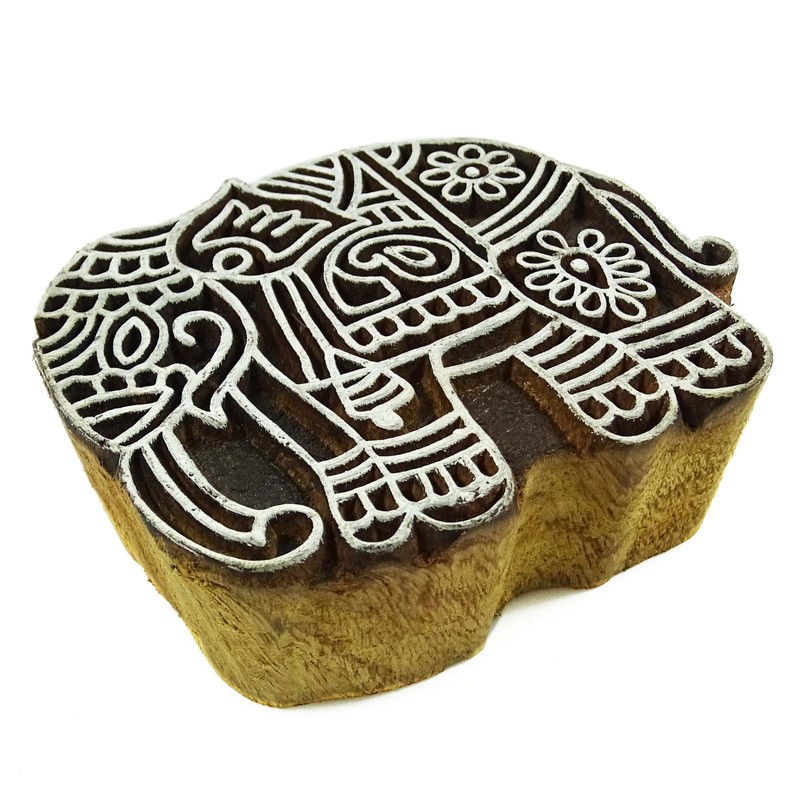 Knitwit Indian Wood Stamps Elephant Brown Handcarved Printing Block Textile