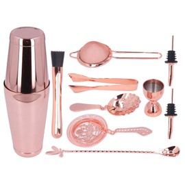 Lybunair 11 PCS Spotless Steel Cocktail Making Set, Complete Mixing Kit for Home, and Bar (Rose Gold)