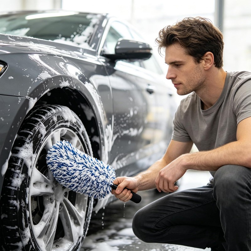 OJJ 2026 New 2pcs Long Handle Microfiber Wheel Brush Car