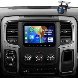 [4+64G]for Dodge Ram 1500/2500/3500 Car Stereo 13-18,for Jeep Grand Cherokee 16-21,for Jeep Wrangler 18-22, Wireless Carplay/Android Auto,Android EQ AI DSP/GPS/WiFi/BT5.0/FM/Mirror Link+Backup Camera