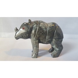 Soapstone Rhino Figurine 3.25"W Rhinoceros Stone Carving