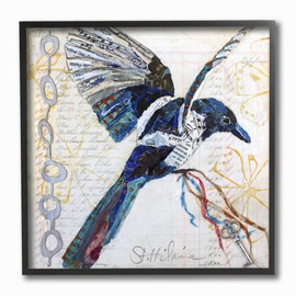 Stupell Industries Bird Journal Collage Textured Animal Black Framed Wall Art, 12 x 12, Design by Artist Elizabeth St. Hilaire, aap-480_fr_12x12, aap-480_fr_12x12, aap-480_fr_12x12, aap-480_fr_12x12