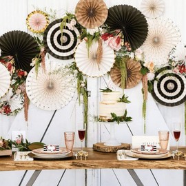 Oneday Paper Fan Party Decoration Gold Floral (8 Piece Set)