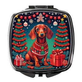 Caroline's Treasures Dachshund Christmas Compact Mirror Decorative Travel Makeup Mirror for Women Girls Gifts Pocket Makeup Mirror Folding Handheld