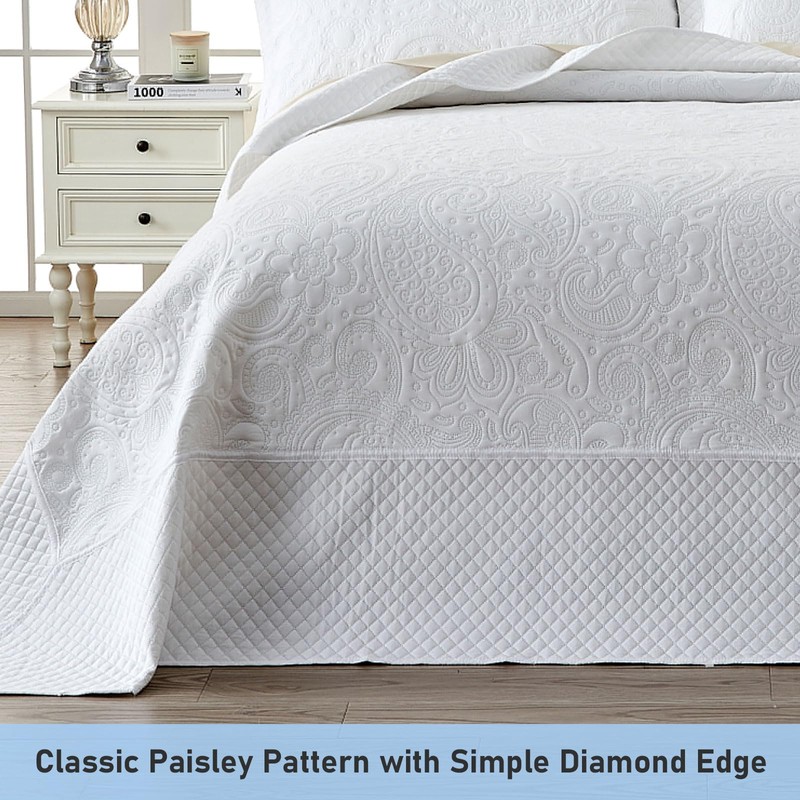 Qucover Alaska King Bedspread 132x 120, Solid White Oversized King