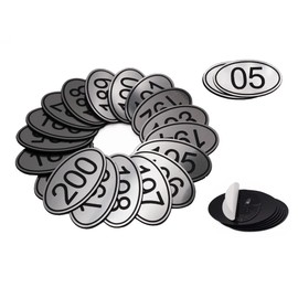 NanTun 50 Sets ABS Engraved Silver Oval Table Number Locker Tags with Double Sided Tape - 1 to 50
