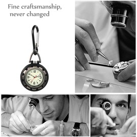 Ibohevo Clip-on Quartz Fob Watch: Men Women Ancient Silver Round Waterproof Luminous Dial Backpack Belt Clip Carabiner Night Pocket Watches