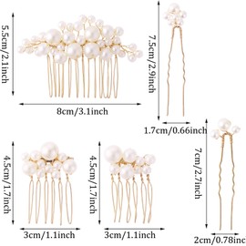 5 PCS Gold Wedding Hair Pins Accessories Set, Bridal Prom Hair Combs and Pins with Pearls, Gold Wedding Bridal Hair Combs Pearl Jewelry Accessories for Weddings, Proms