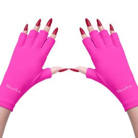 MelodySusie UV Gloves for Gel Nail Lamp, Professional Protection Gloves for Manicures, Nail Art Skin Care Fingerless Glove Protect Hands (Neon Pink)