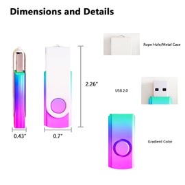 1 Pack Purple-Cyan 8GB USB Flash Drive Gradient Color USB 2.0 Memory Stick Wholesale Bulk Swivel Design Thumb Drive for Data Storage