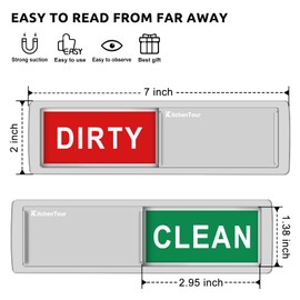 K KitchenTour KitchenTour Clean Dirty Magnet for Dishwasher Upgrade Super Strong Magnet - Easy to Read Non-Scratch Magnetic Silver Indicator Sign with Clear, Bold & Colored Text Silver