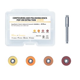 Dental Polishing Discs Assorted Kit, 40PCS Dental Single Sided Sand Finishing Grinding Disc with Mandrel, for Contouring and Teeth Whitening Polishing (9.5mm)