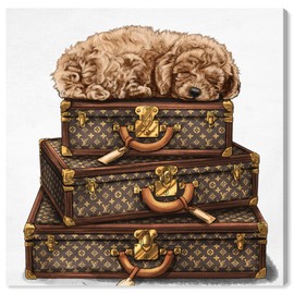 The Oliver Gal Artist Co. Fashion and Glam Wall Art Canvas Prints 'Sleeping Poodle' Home Décor, 30" x 30", Brown, White