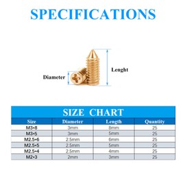 150 Pcs Nickel Plated Tip Screws for Leather Accessories - 6 Sizes Belt Screws Include M23, M2.54, M2.55, M2.56, M35, M38 With 2mm Screwdriver for Belt Buckle, Wallet, Handbag, Purse - Gold