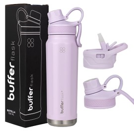 BUFFER FLASK - Termo de Acero Inoxidable | Botella Aislante para Bebidas, Agua Fría (24 horas) o Caliente (12 horas) | Antigoteo, Hermético| Incluye tapas (SOAKED LILAC, 700ml/24Oz)