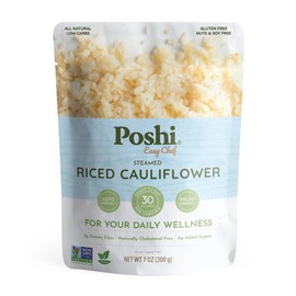 POSHI Riced Cauliflower | All Natural, Fully Cooked, Ready to Eat, Non-GMO, Low Calorie + Carb, Gluten Free, Vegetable Rice, Meals, On The Go, Plant-Based, Healthy, Veggies (7oz, 6 Pack)